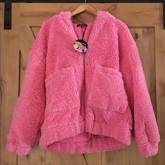 NEW Care Bears x Dolls Kill Zip Front Teddy Jacket Coat Pink